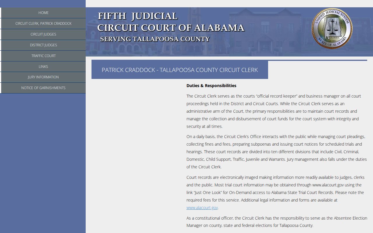 Tallapoosa County Circuit Clerk court records divisions