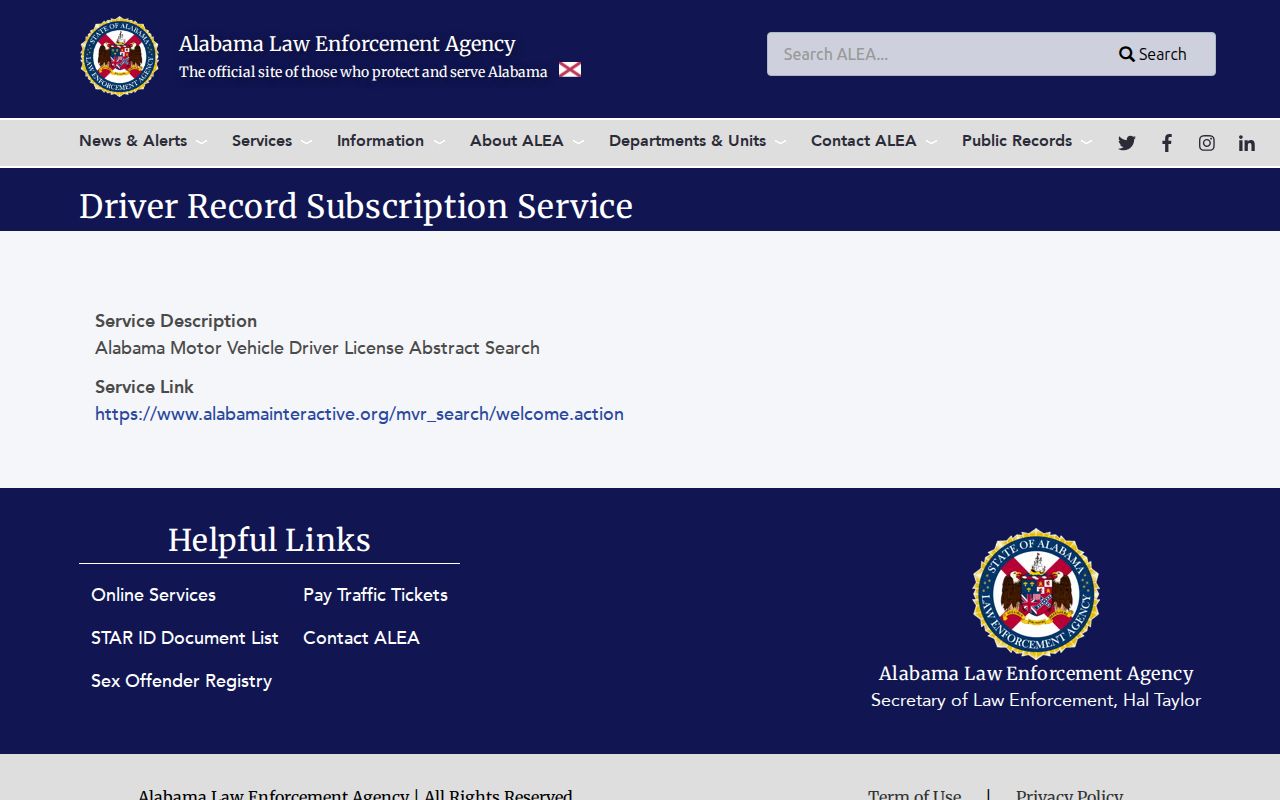 Tallapoosa County court charges ALEA driver record subscription