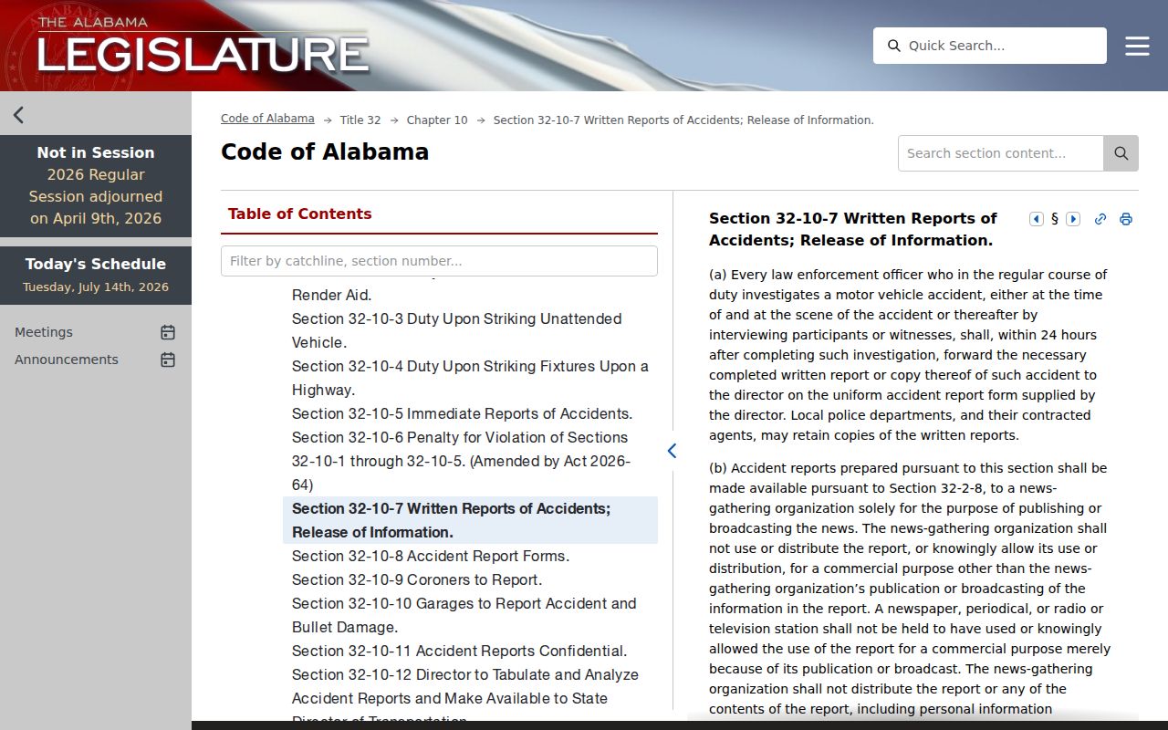 Tallapoosa County arrest records Alabama crash report access law