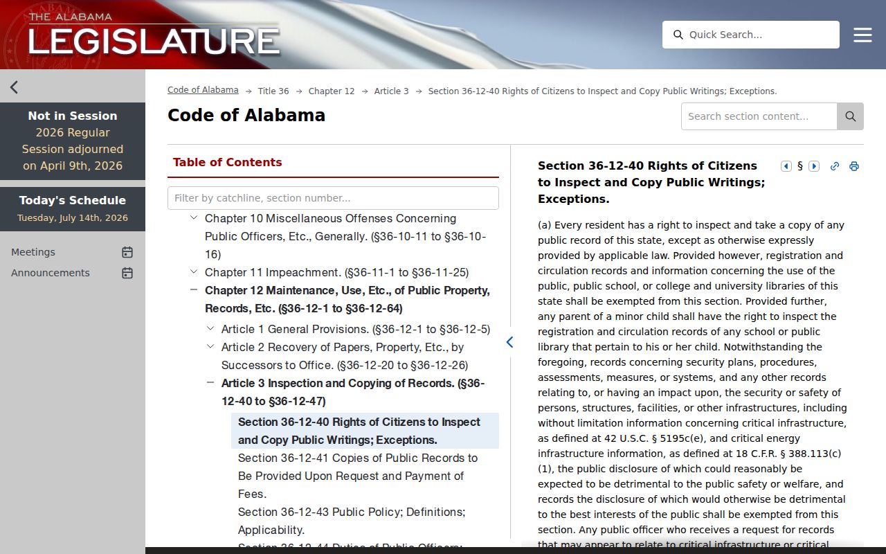 Tallapoosa County court records Alabama public inspection law