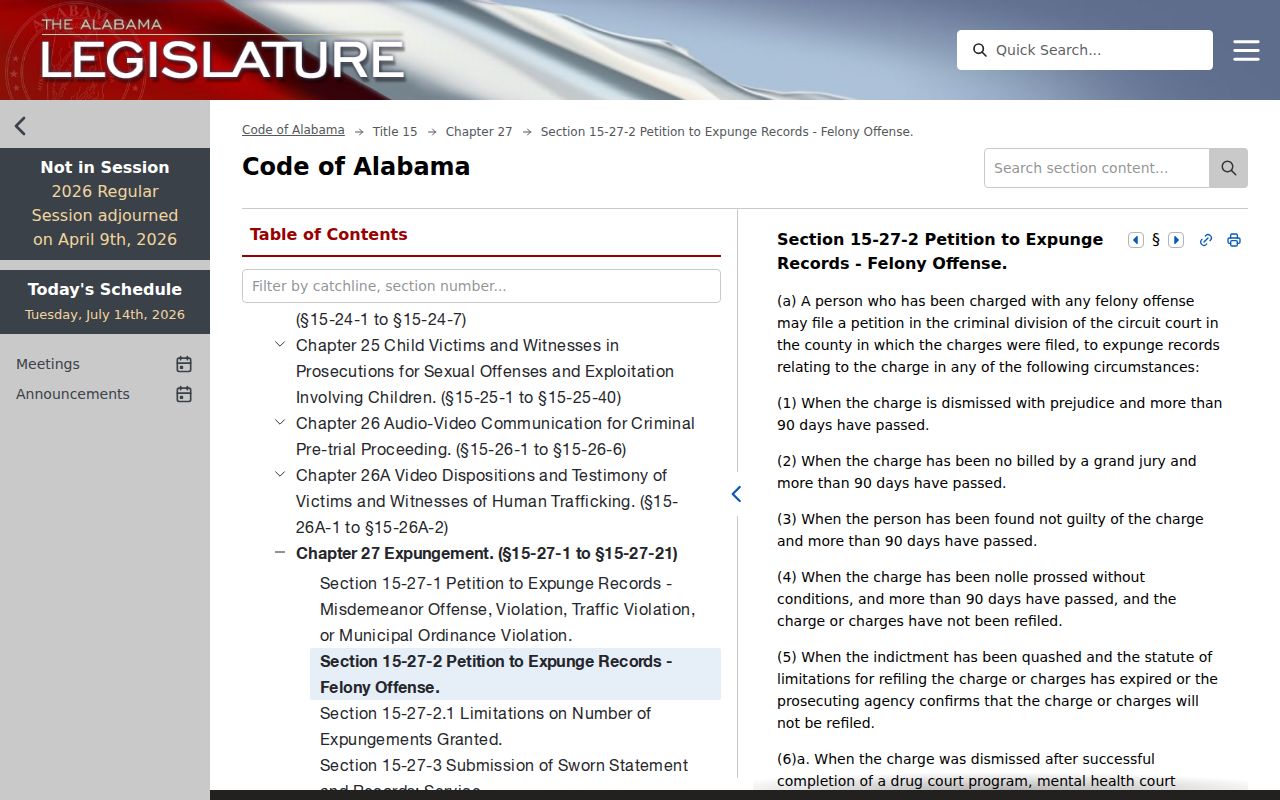 Tallapoosa County criminal court records felony expungement law