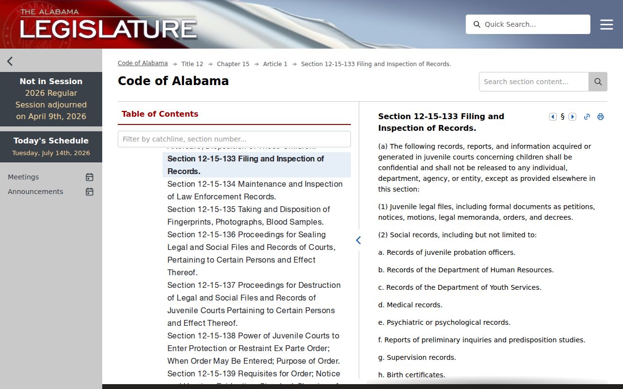 Tallapoosa County juvenile criminal court record confidentiality