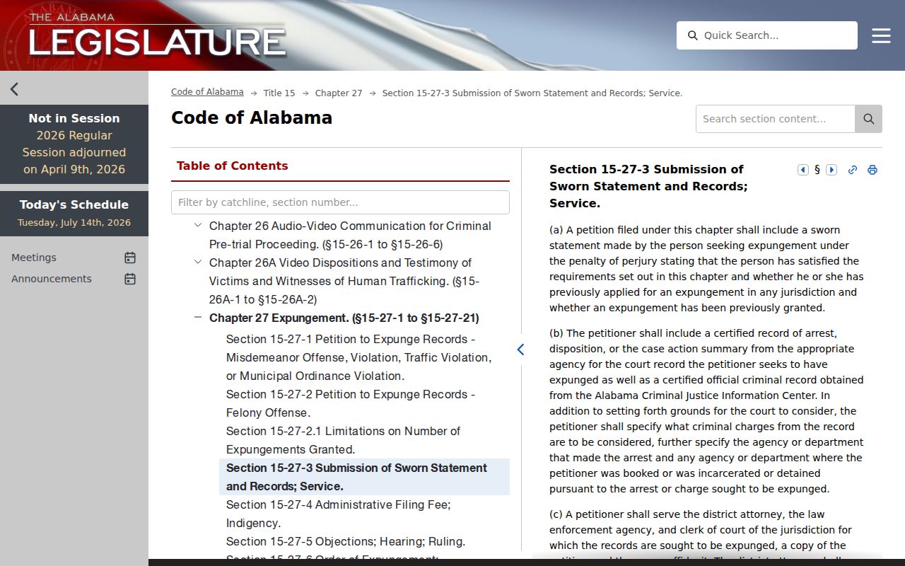 Tallapoosa County criminal records expungement petition contents