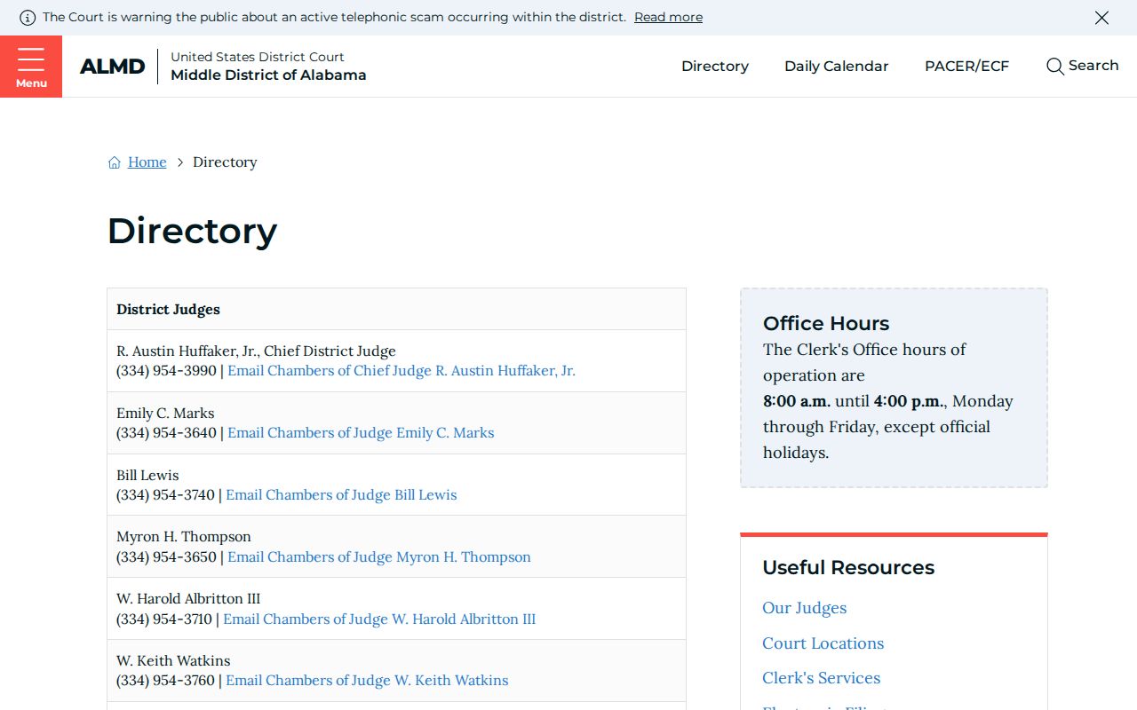 Tallapoosa County federal Middle District office directory