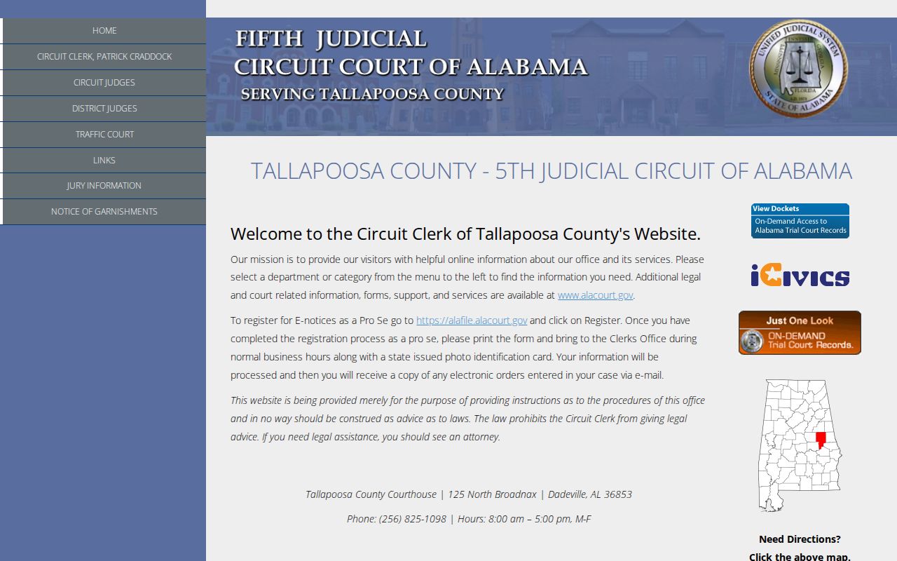 Tallapoosa County court records on the Fifth Judicial Circuit homepage