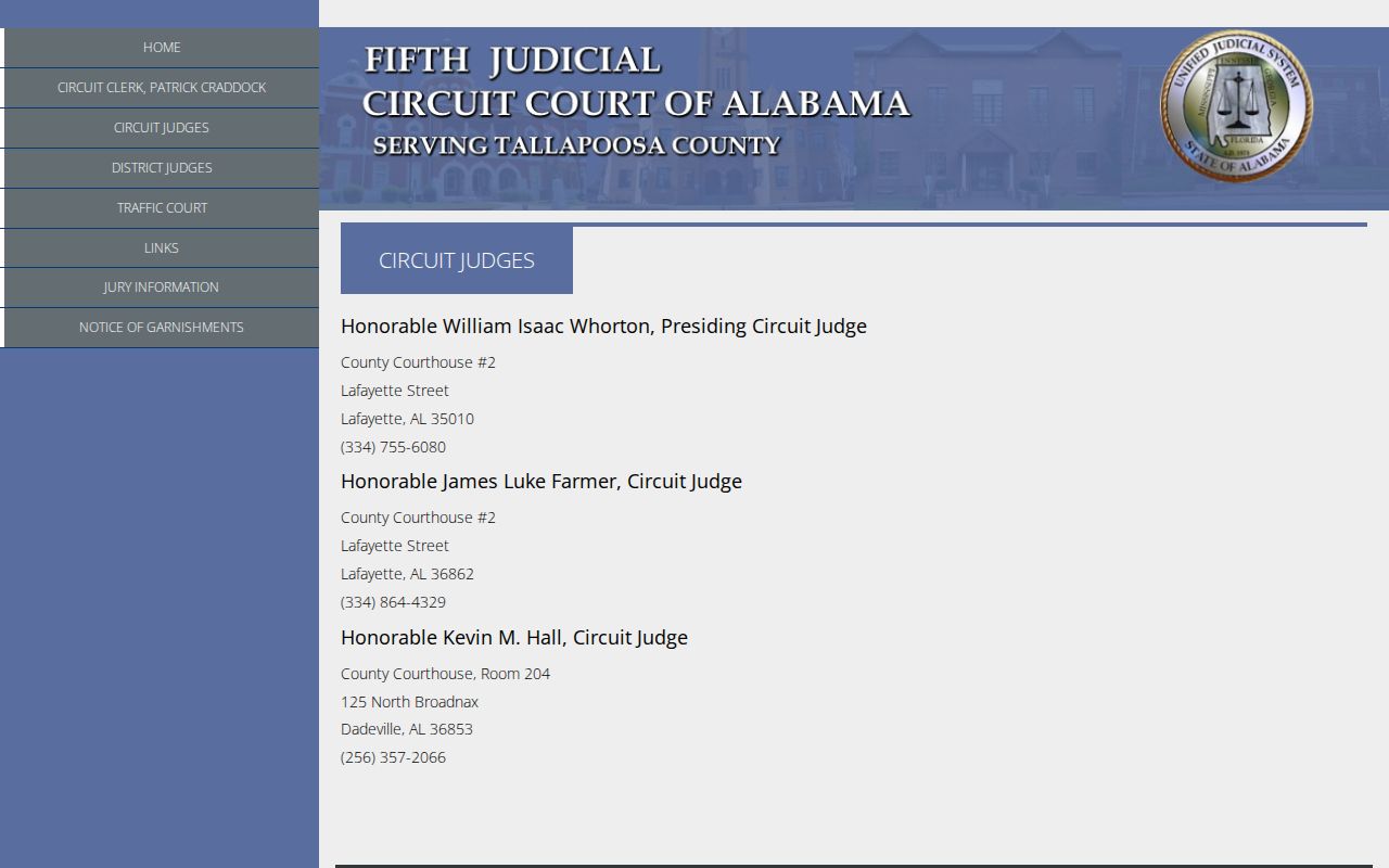 Tallapoosa County court records and Fifth Judicial Circuit judges