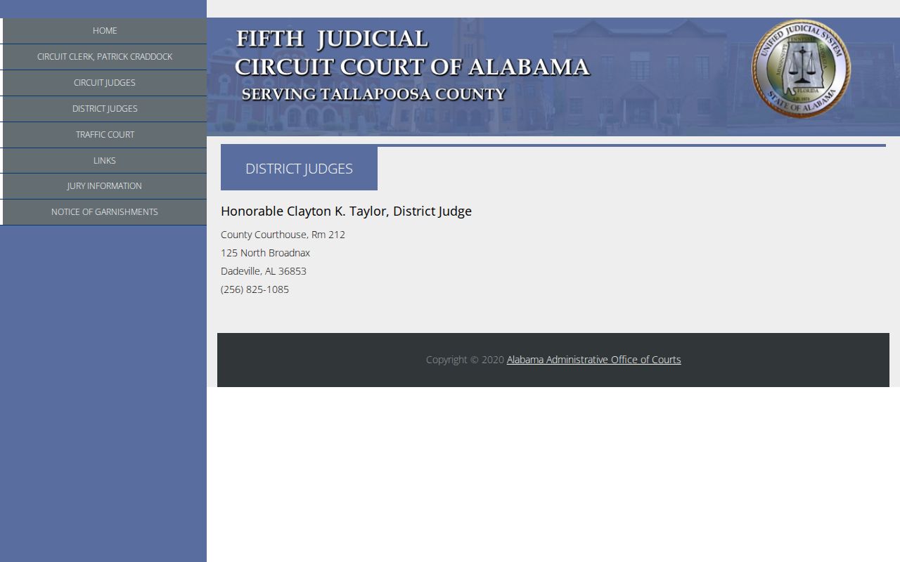 Tallapoosa County District Court judge information