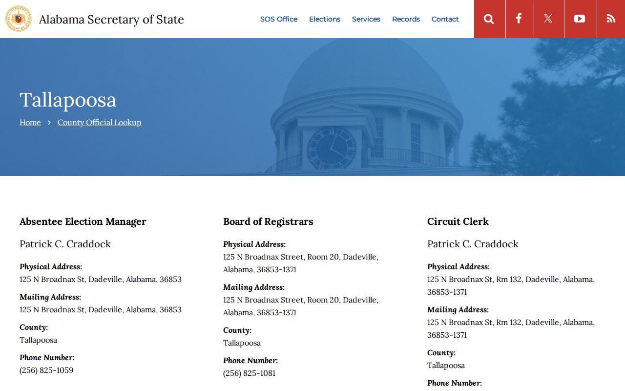 Tallapoosa County court officials in the Alabama county lookup