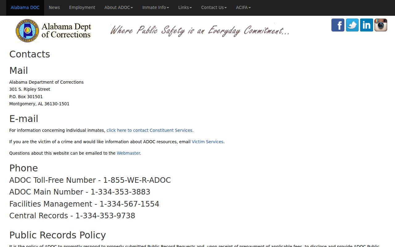 Tallapoosa County inmate records and Alabama Department of Corrections contacts