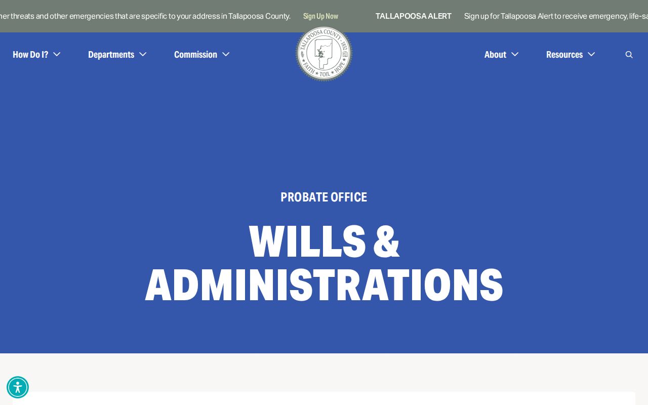 Tallapoosa County probate records for wills and estate administrations