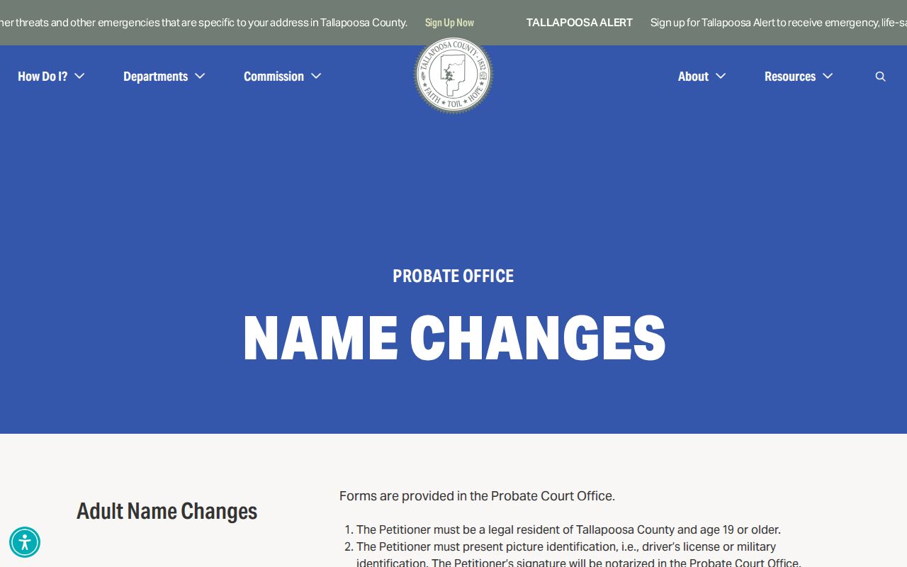 Tallapoosa County probate records for adult and minor name changes
