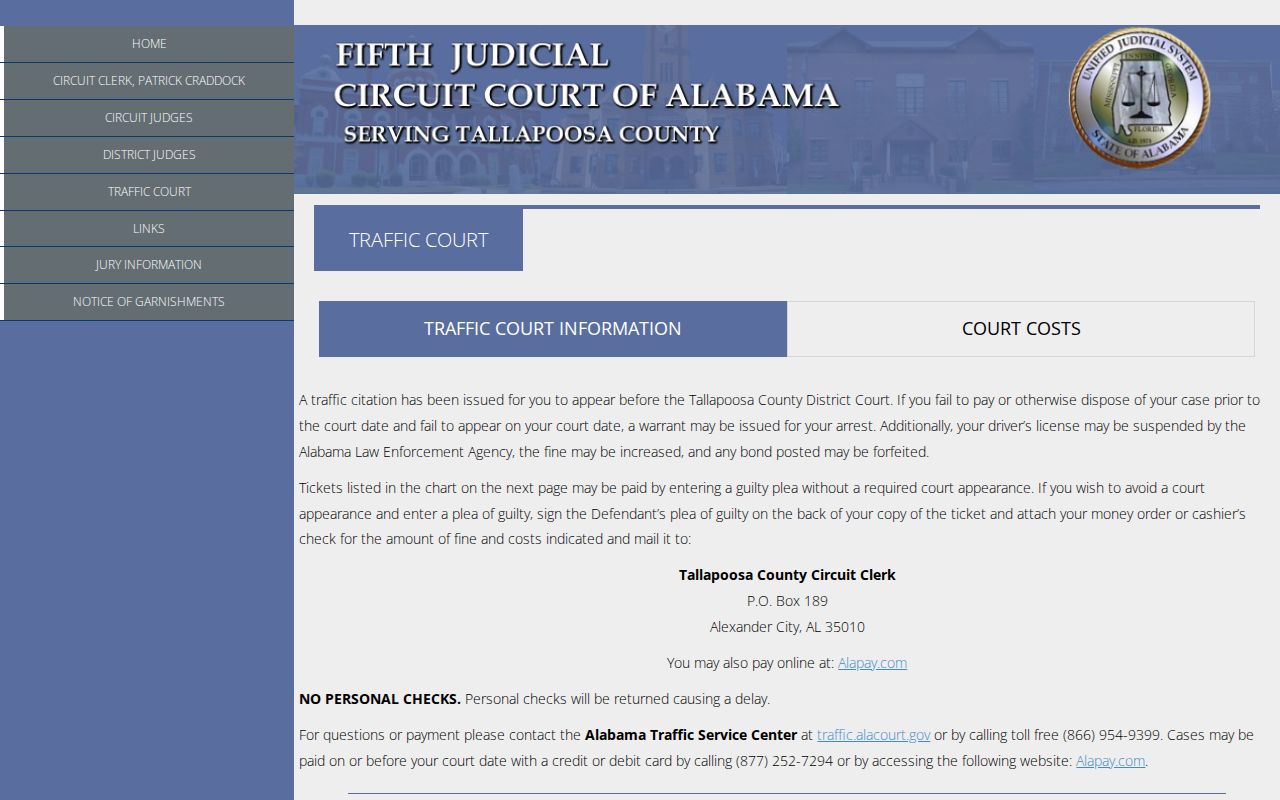 Tallapoosa County traffic court records and ticket instructions