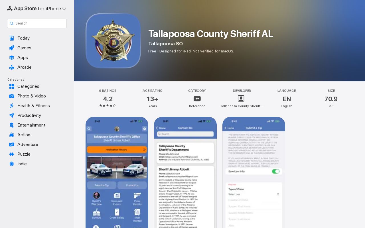 Tallapoosa County warrant tip channel in official sheriff Apple app